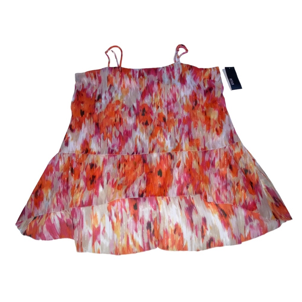 ANA Ikat Golden Poppy Sheer Tiered Strappy Multi Color Top Women’s Large NWT - Picture 2 of 15